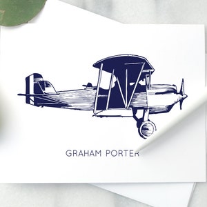 Personalized Airplane Folded Notecards with Name / Vintage Airplane Stationary Note Card Set / Stationery for Pilot / Airplane Gift for Man image 1