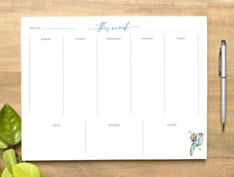 Personalized Weekly Planner Notepad: Bicycle Watercolor Design - Etsy