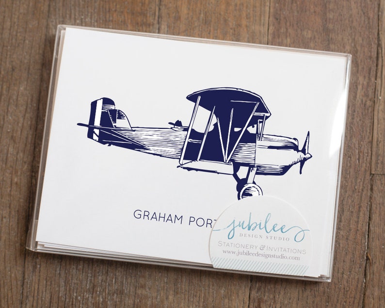 Personalized Airplane Folded Notecards with Name / Vintage Airplane Stationary Note Card Set / Stationery for Pilot / Airplane Gift for Man image 3
