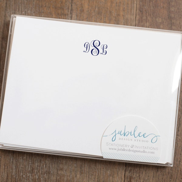 Notecards with a Classic Curved Three Initial Monogram / Classic Monogrammed Notecard Set / Personalized Monogram Stationery Set