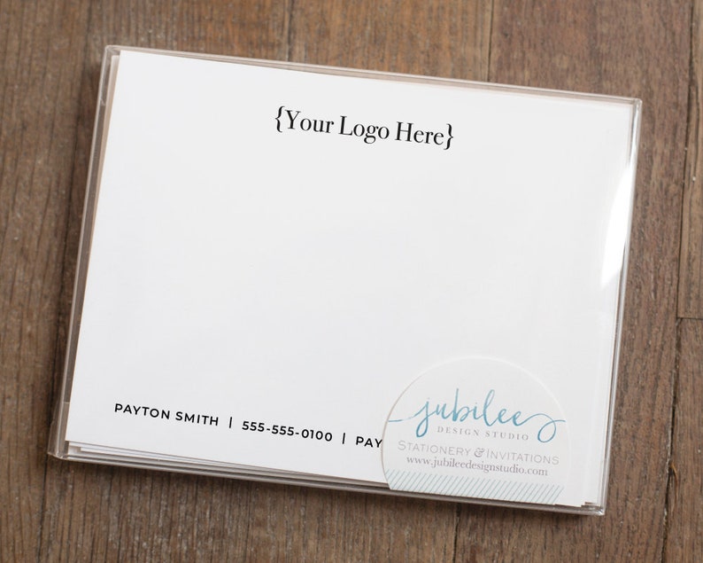 Custom Logo and Contact Information Notecard Set with Envelopes / Personalized Stationery with Logo / Notecards Printed with Business Logo image 2