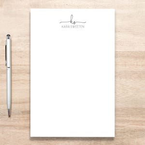 Personalized Large Notepad: Modern Design with Script Initials and All-Caps Name