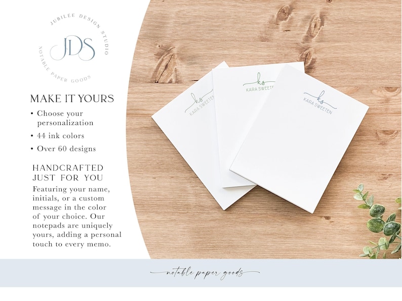 Personalized Notepad: Modern Design with Script Initials and All-Caps Name, Custom Notepad, 48 Sheets afbeelding 3