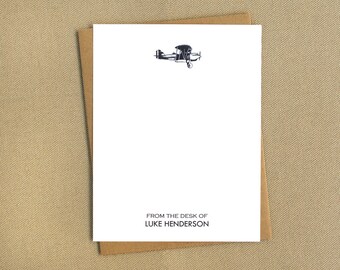 Vintage Inspired Airplane Personalized Stationery / Pilot Note Cards / Notecard Set with Old-Fashioned Airplane / Stationery Gift for Pilot