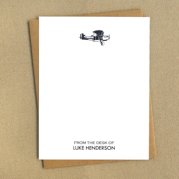 Vintage Inspired Airplane Personalized Stationery / Pilot Note Cards / Notecard Set with Old-Fashioned Airplane / Stationery Gift for Pilot