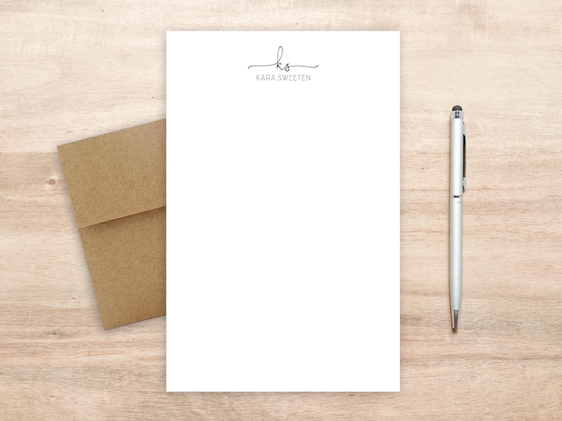 Personalized Stationery Set: Modern Letter Writing Paper with Envelopes, Cursive Initials and All-Caps Name image 3