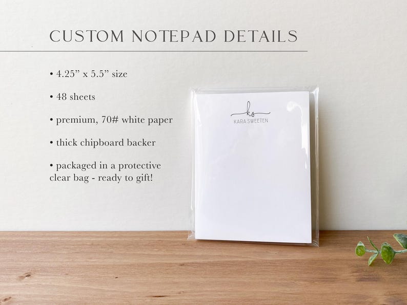 Personalized Notepad: Modern Design with Script Initials and All-Caps Name, Custom Notepad, 48 Sheets afbeelding 2