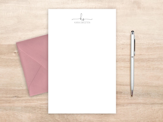 Personalized Stationery Set: Modern Letter Writing Paper with Envelopes, Cursive Initials and All-Caps Name