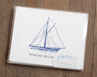 Personalized Sailboat Folded Notecards with Name / Boat Stationary Note Card Set / Nautical Folded Stationery / Gift for Man / Sailboat Gift