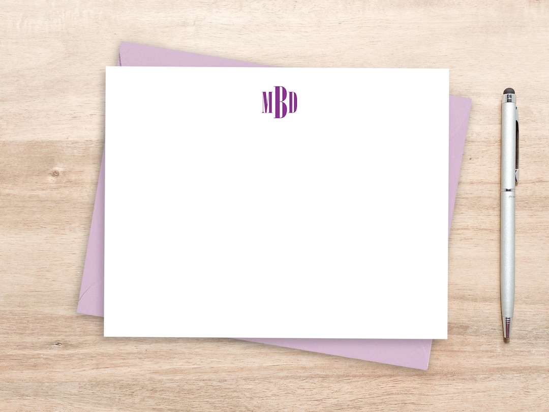 Monogrammed Personalized Stationary Note Cards With Envelopes / Set of ...
