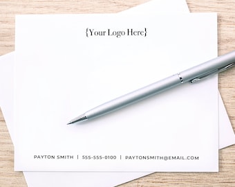 Custom Logo and Contact Information Notecard Set with Envelopes / Personalized Stationery with Logo / Notecards Printed with Business Logo