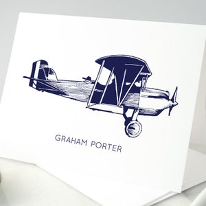 Personalized Airplane Folded Notecards with Name / Vintage Airplane Stationary Note Card Set / Stationery for Pilot / Airplane Gift for Man image 2