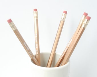 Inspirational Pencil Set / Set of "LIVE THE DREAM" Pencils / Pencil Gift for Teachers / Gold and Silver Pencils / Pencil Stocking Stuffer