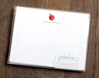 Personalized Stationery Cards for a Teachers / Notecard Set with Apple Design / Custom Stationary with Apple  / Gift for Dietitian