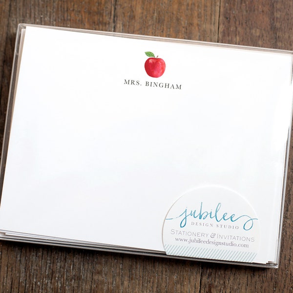 Personalized Stationery Cards for a Teachers / Notecard Set with Apple Design / Custom Stationary with Apple  / Gift for Dietitian