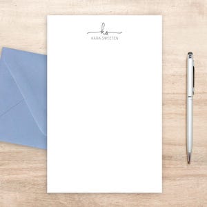 Personalized Stationery Set: Modern Letter Writing Paper with Envelopes, Cursive Initials and All-Caps Name image 2