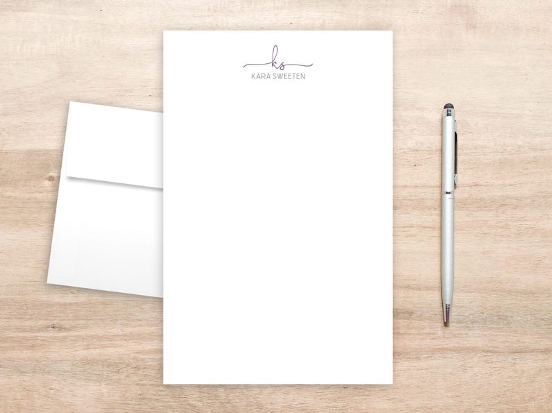 Personalized Stationery Set: Modern Letter Writing Paper with Envelopes, Cursive Initials and All-Caps Name image 5