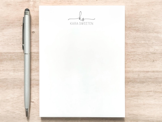 Personalized Notepad: Modern Design with Script Initials and All-Caps Name, Custom Notepad, 48 Sheets