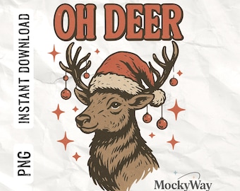 Oh Deer Png, Reno retro descarga digital, Humorístico ciervo navideño Png, Navidad retro, Reno vintage Png, Reno Papá Noel Png