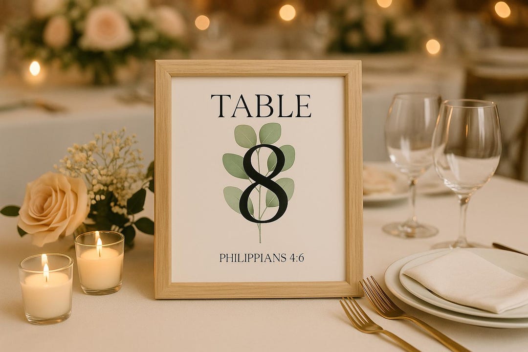 Rustic Wedding Table Numbers With Bible Verses: Greenery Decor ...
