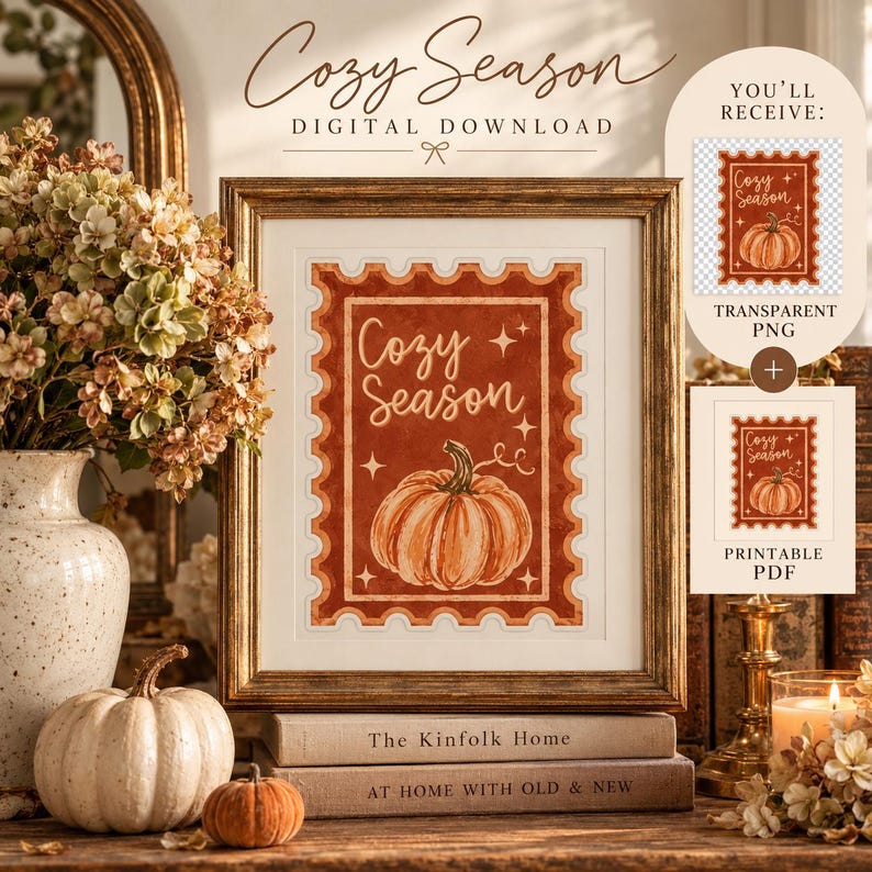 Cozy Season PNG + Printable Wall Art, Fall Pumpkin Digital Download ...