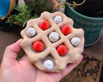 3D Printed Strawberry Waffle Tic Tac Toe Game: Travel Party Game