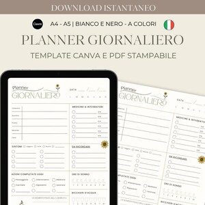 Planner giornaliero per malattie croniche | Tracker salute, sintomi, umore, pasti, farmaci | PDF stampabile A4/A5 + Canva modificabile