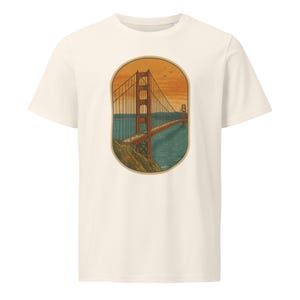 Camiseta retrô Golden Gate – Camiseta vintage unissex com pôr do sol em São Francisco - 100 algodão