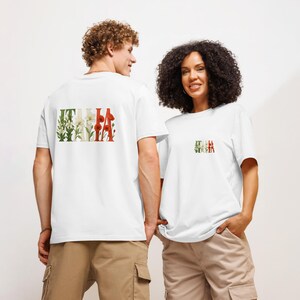 Camiseta floral ITALIA: Camiseta estética italiana, regalo botánico para viajeros, camiseta unisex de algodón