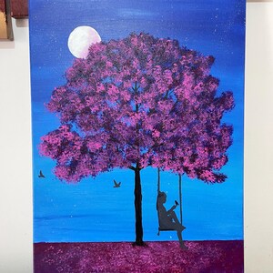 Handgemaltes Gemälde, Acryl auf Leinwand - Der Zauber der purpurnen Nacht