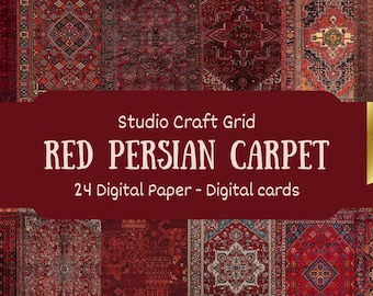 Persian Indian Digital Carpet, Instant Download, Red Persian Carpet Printable, Persian Digital Paper, Junk Journal, Scrapbook, Art Supplies