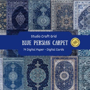 Persian Indian Digital Carpet, Instant Download, Blue Persian Carpet Printable, Persian Digital Paper, Junk Journal, Scrapbook, Art Supplies