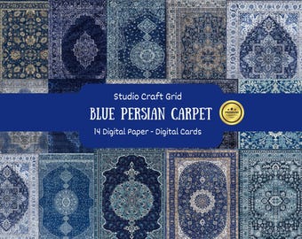 Persian Indian Digital Carpet, Instant Download, Blue Persian Carpet Printable, Persian Digital Paper, Junk Journal, Scrapbook, Art Supplies