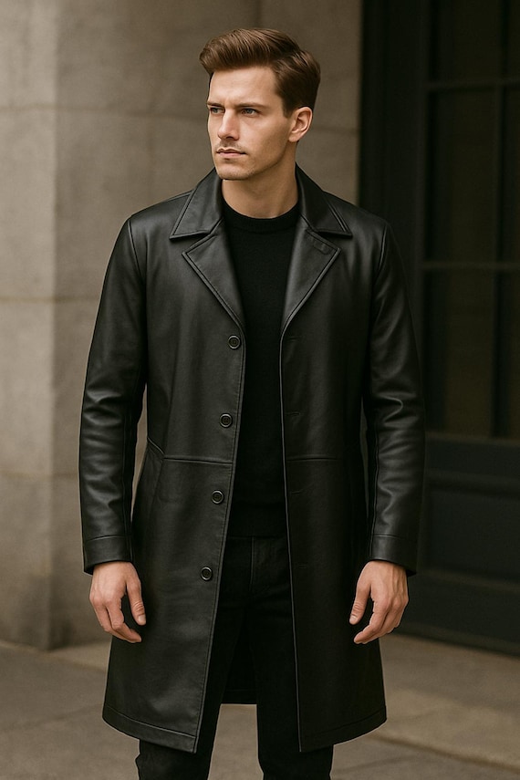 シープレザーの黒コート 100%オリジナルシープレザーコート - Etsy 日本