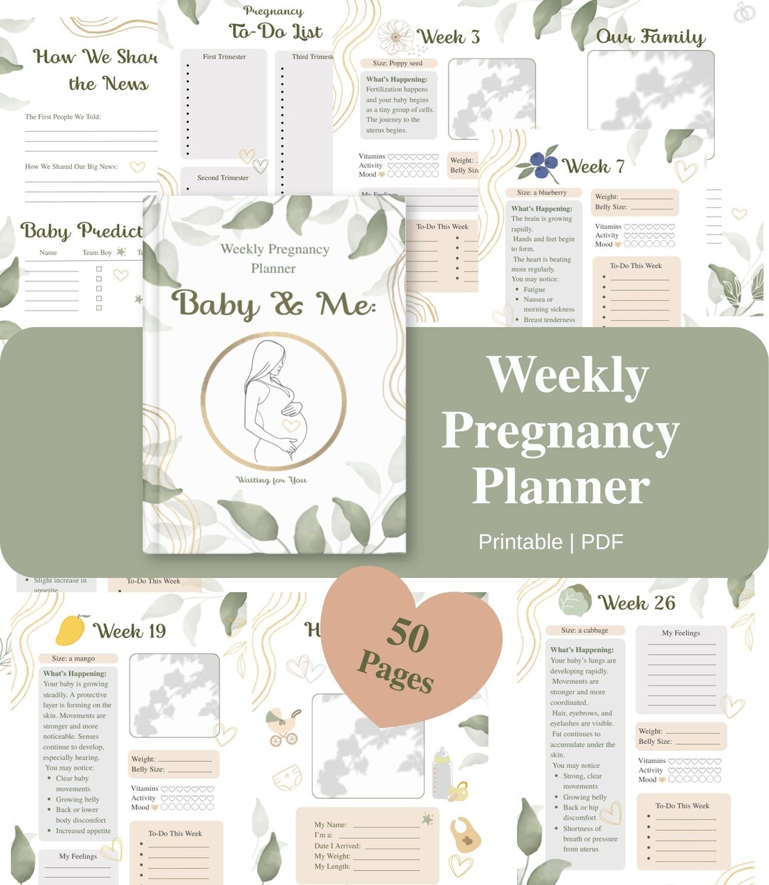 Pregnancy Journal Printable | Weekly Tracker, Appointment Log, Self ...