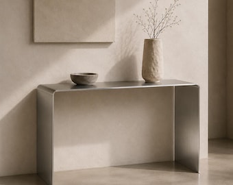 Brushed Stainless Steel Console Table | Minimalist Sculptural Entryway Table