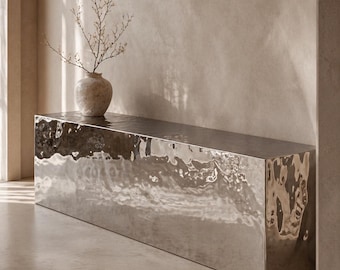 Table console en métal liquide - Enfilade en acier inoxydable poli miroir