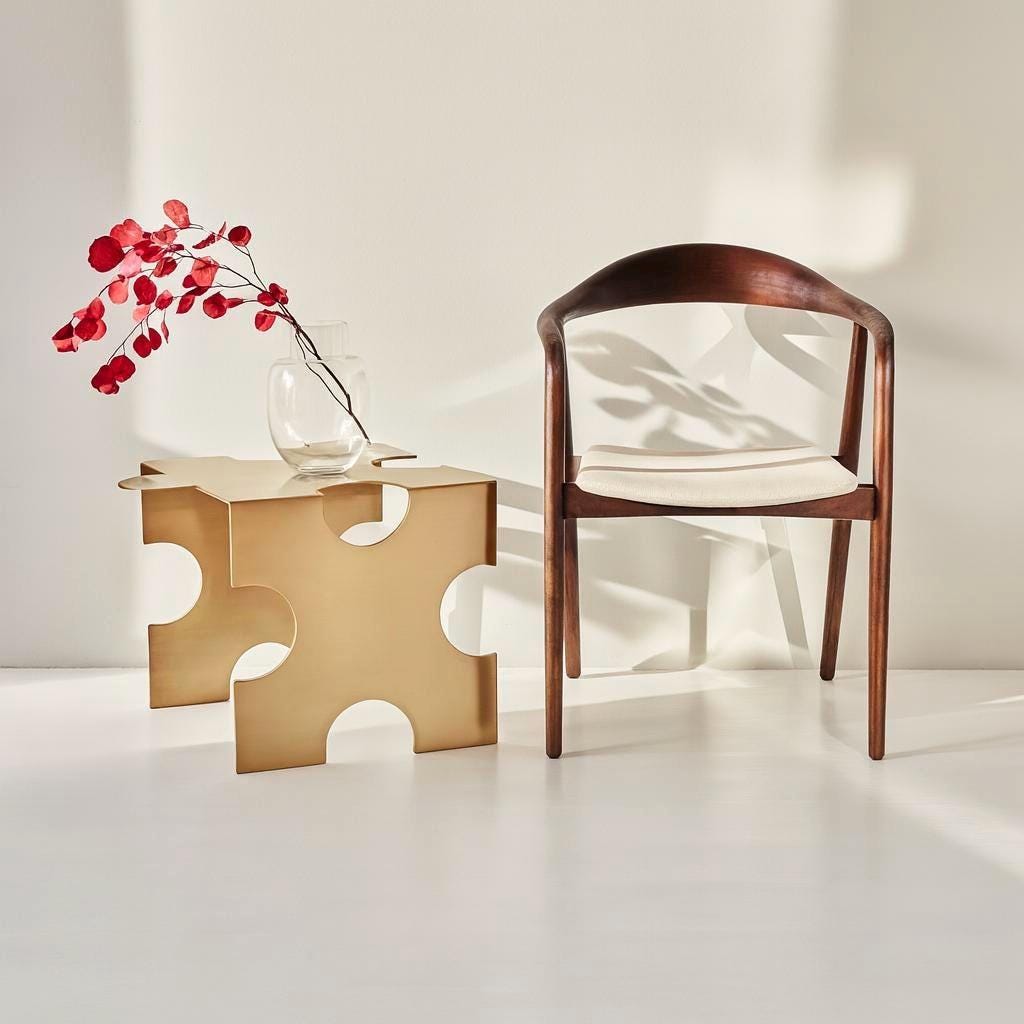 Table puzzle en laiton brossé - table basse sculpturale moderne - oeuvre d'art minimaliste