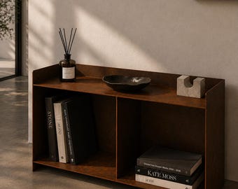 Consoletafel van cortenstaal | Minimalistische roestkleurige kast | Moderne opbergplank | Industriële halbank