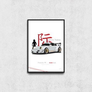 Poster di auto digitali / Stampa artistica minimalista Porsche RWB / Porsche Akira Nakai / Porsche Rauh-Welt Begriff A3 / Download istantaneo