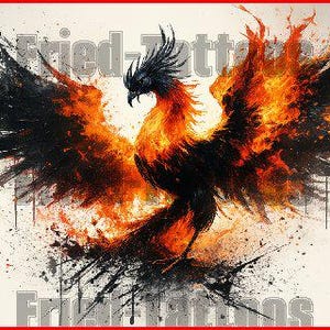 Phoenix Rising Trash Polka Tattoo Design | Rebirth Art Template | Black Red Fire Digital Download JPG