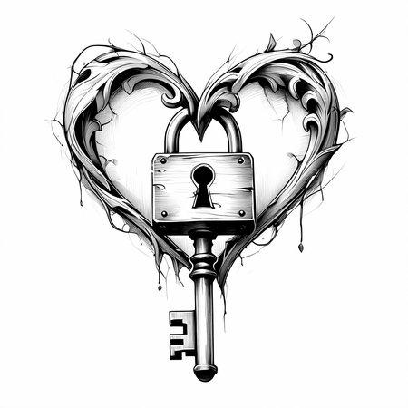 Heart Lock Key Couples Tattoo Design - Romantic Matching Art ...