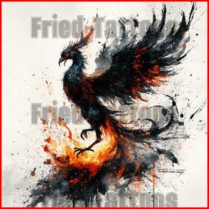 Phoenix Rising Trash Polka Tattoo Design | Rebirth Art Template | Black Red Fire Digital Download JPG