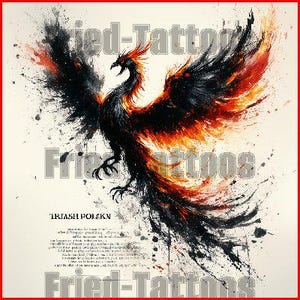 Phoenix Rising Trash Polka Tattoo Design | Wiedergeburt Kunst Vorlage | Schwarz Rotes Feuer Digital Download JPG