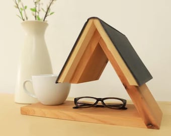 DIY Triangle Wooden Desk Bookshelf with Cup Storage - Modern Book Holder