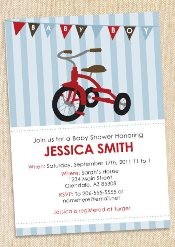 Items similar to Tricycle Baby shower invitations SET OF 12 on Etsy