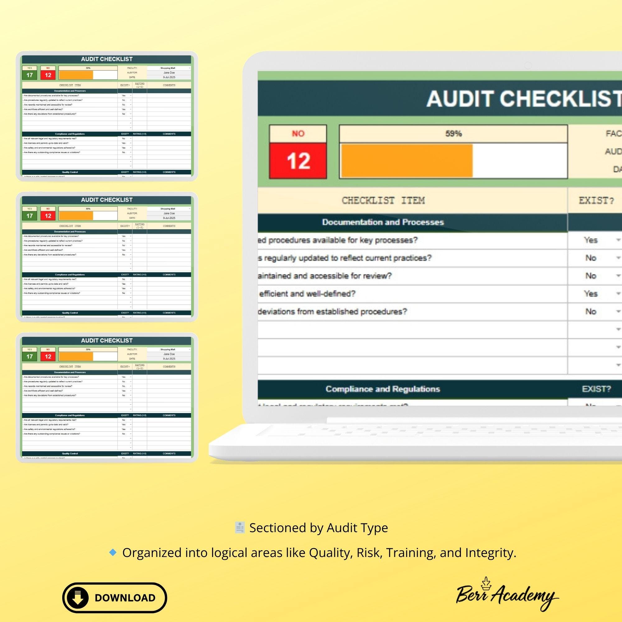 Audit Checklist Template: Google Sheets Internal Audit Tracker - Etsy