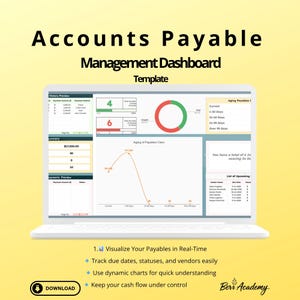 Accounts Payable Management Dashboard, Google Sheets, Vendor Invoice Tracker, Payment Status Log, Editable Business Finance Sheet