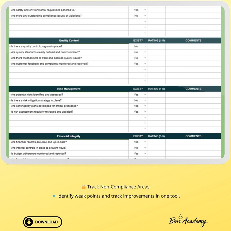 Audit Checklist Template: Google Sheets Internal Audit Tracker - Etsy