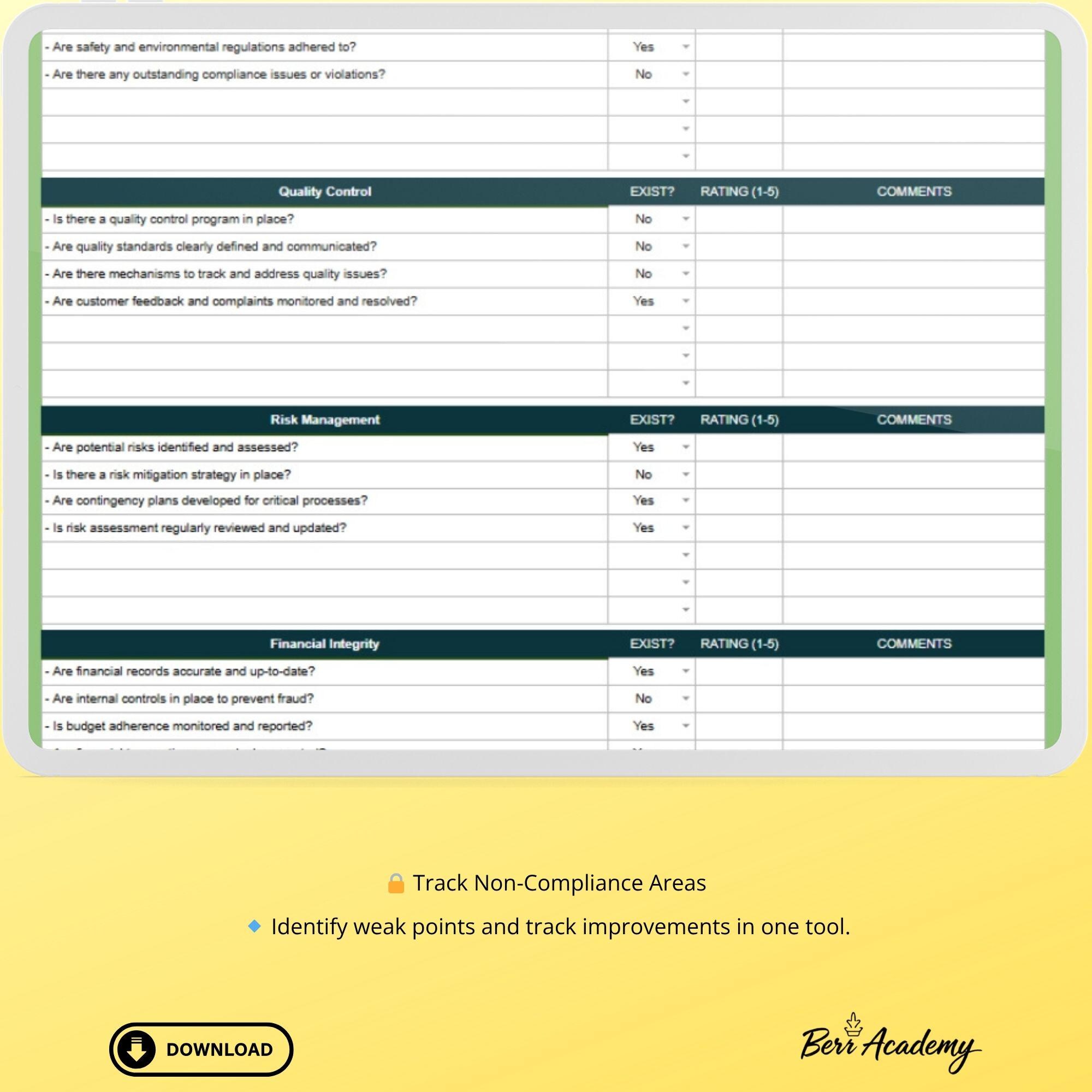 Audit Checklist Template: Google Sheets Internal Audit Tracker - Etsy